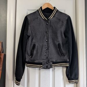 Black And Grey Retro Bomber Jacket Size L